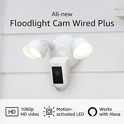 Ring Floodlight Cam Wired Plus with motion-activated 1080p HD video, White (2021 release)