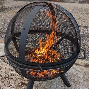 Ikuby Ball of Fire Pit 35" Outdoor fire with BBQ Grill Globe Large Round Pit,Patio Fireplace for Camping, Heating, Bonfire and Picnic