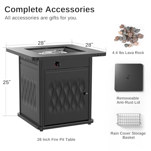 EAST OAK 28'' Propane Fire Pit Table, 50,000 BTU Steel Gas FirePit for Outdoor, Outside Patio Deck and Garden, CSA Certified Fire Table with Magnetic Lid, Cover-Storage Basket and Lava Rock , Black