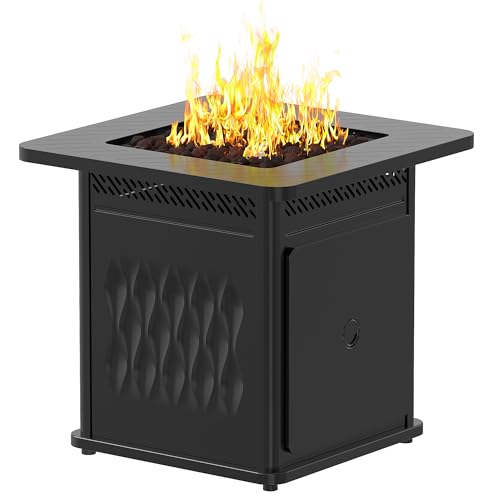 EAST OAK 28'' Propane Fire Pit Table, 50,000 BTU Steel Gas FirePit for Outdoor, Outside Patio Deck and Garden, CSA Certified Fire Table with Magnetic Lid, Cover-Storage Basket and Lava Rock , Black