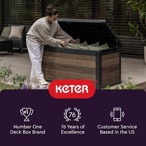 Keter Denali 200 Gallon Resin Large Deck Box with Double Wall 20mm Panels - Paintable and Drillable-Organization and Storage for Patio Furniture and Outdoor Items, Grey & Black