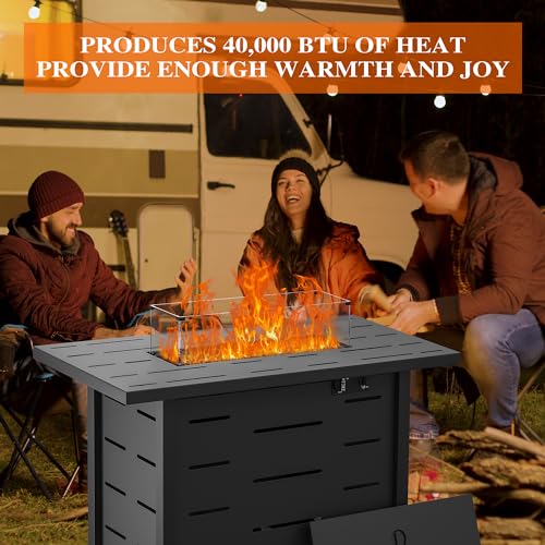 Walsunny 43 inch Outdoor Propane Fire Pit 50,000 BTU Gas Fire Pit Table with Lid, Glass Wind Guard, Waterproof Cover, Rectangle Gas Firepit Table for Garden/Patio, CSA Certification