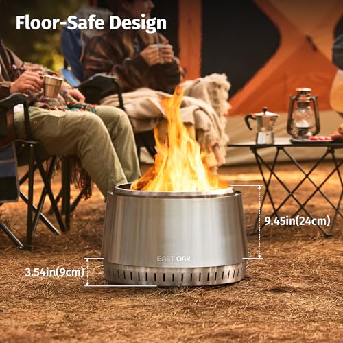 EAST OAK Fuoco Smokeless Fire Pit 21'' for Patio and Outdoor, Stainless Steel Firepit Wood Burning Fireplace with Carrying Bag, Portable Outdoor Fire Pit with Stand & Removable Ash Pan for Outside