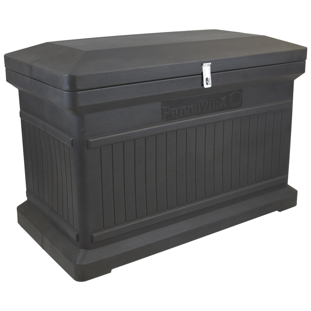 RTS Home Accents ParcelWirx Premium Horizontal Storage Cabinet/Lockable Package Delivery Box with Hinged Lid, Graphite