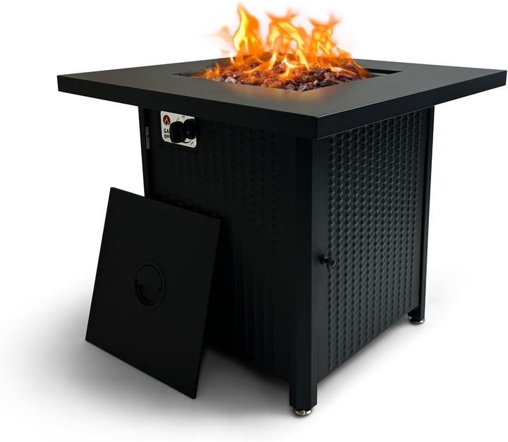 GasOne Propane Fire Pit Outdoor Heater – 28-inch Large Tabletop Fire Pit for Outdoor Use – 52,750 BTU Gas Fire Pit with Lava Rocks and Fire Pit Cover Lid – Warmth and Ambiance - Black