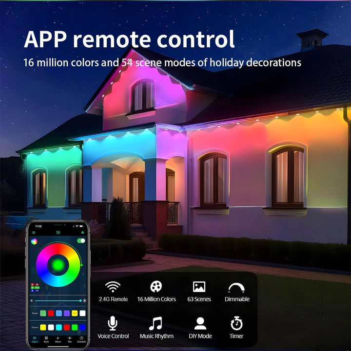 SIFWEX 200ft Permanent Outdoor Lights Pro - with App & Remote, RGB-IC Smart Eternity Eaves Lights IP68 Waterproof, Year-Round House Roof Outdoor Lighting, 120LEDs