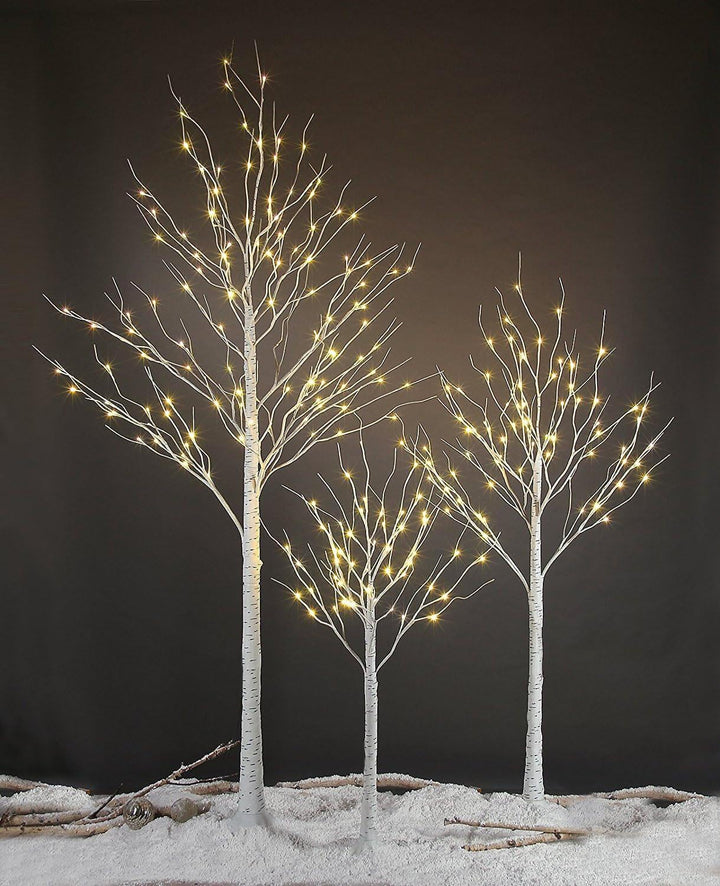 LIGHTSHARE 4 feet 6 feet and 8 Feet Birch Tree,Warm White, for Home,Pack of 3, Festival, Party, and Christmas Decoration, Indoor and Outdoor Use