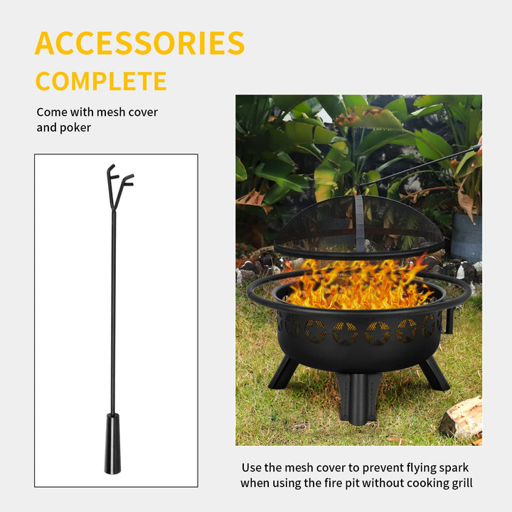 Hykolity 2 in 1 Fire Pit with Grill, Large 31" Wood Burning Fire Pit with Swivel Cooking Grate Outdoor Firepit for Backyard Bonfire Patio Outside Picnic BBQ, with Spark Cover, Fire Poker