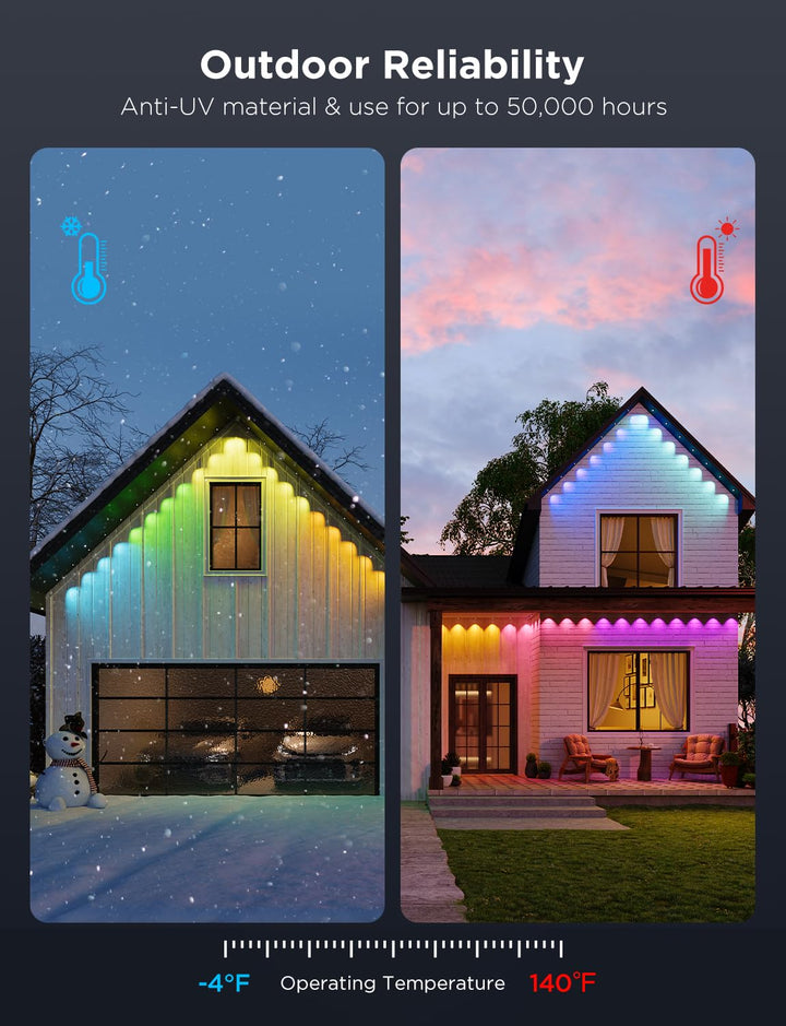 Govee Permanent Outdoor Lights Pro, 100ft with 60 RGBIC LED Lights for Daily and Accent Lighting, 75 Scene Modes for Christmas, IP67 Waterproof, Works with Alexa, Google Assistant, Matter, Black