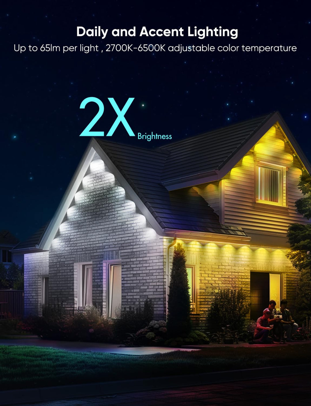 APPECK Permanent Outdoor Lights Pro 200ft, RGBCW Smart Eaves Lights with 144 LED Lights, Dual Lens, Cuttable, 111 Scene Modes, IP67 Waterproof Lighting for Christmas, Work with Alexa, White