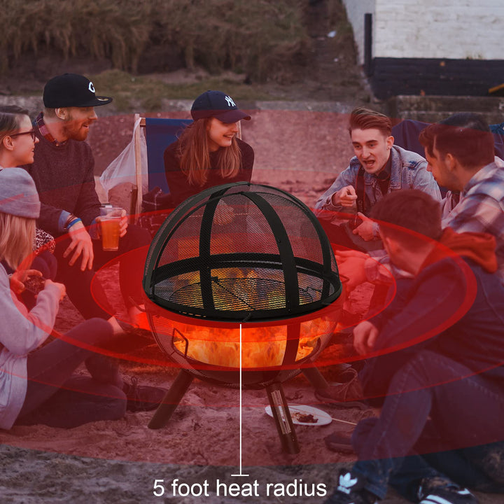 Ikuby Ball of Fire Pit 35" Outdoor fire with BBQ Grill Globe Large Round Pit,Patio Fireplace for Camping, Heating, Bonfire and Picnic