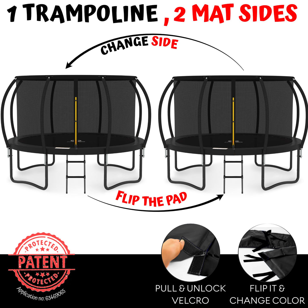 JUMPZYLLA Trampoline 8FT 10FT 12FT 14FT 15FT 16FT Trampoline Outdoor with Enclosure - Recreational Trampolines with Ladder and Galvanized Anti-Rust Coating, ASTM Approval- Outdoor Trampoline for Kids