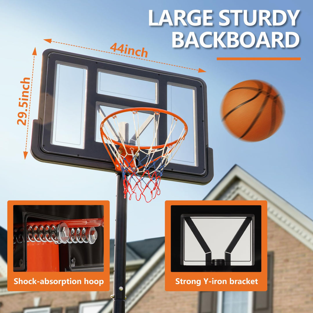 Sweetcrispy Outdoor Portable Basketball Hoop Goal Court System 4.2-10ft Adjustable Height 44 Inch Shatterproof Backboard Fillable Base with 2 Wheels for Kids Youth and Adults in Backyard Driveway