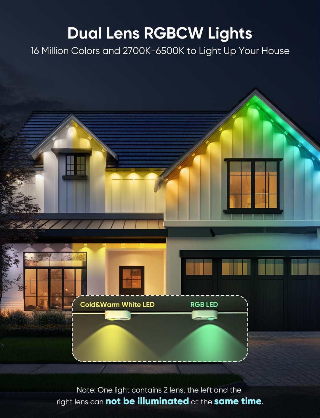 APPECK Permanent Outdoor Lights Pro 200ft, RGBCW Smart Eaves Lights with 144 LED Lights, Dual Lens, Cuttable, 111 Scene Modes, IP67 Waterproof Lighting for Christmas, Work with Alexa, White