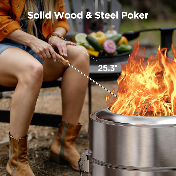 CIAYS Smokeless Firepit, 19 Inch Fire Pit for Camping with Patented Technology, Portable Fire Pit for Outside with Steel Grill Rack, Fire Poker, and Bag, Easy Setup and Storage, Wood Burning