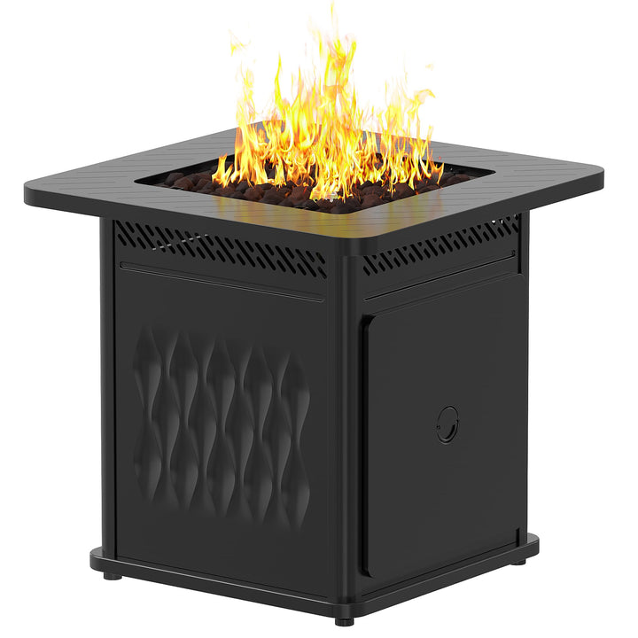 EAST OAK 28'' Propane Fire Pit Table, 50,000 BTU Steel Gas FirePit for Outdoor, Outside Patio Deck and Garden, CSA Certified Fire Table with Magnetic Lid, Cover-Storage Basket and Lava Rock , Black