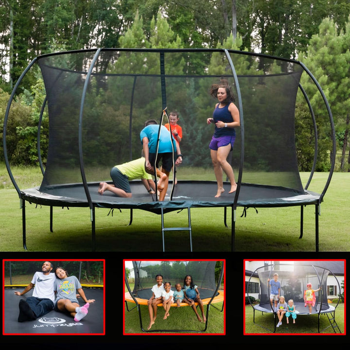 JUMPZYLLA Trampoline 8FT 10FT 12FT 14FT 15FT 16FT Trampoline Outdoor with Enclosure - Recreational Trampolines with Ladder and Galvanized Anti-Rust Coating, ASTM Approval- Outdoor Trampoline for Kids