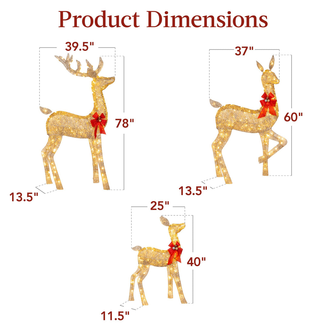 Best Choice Products 6.5ft 3-Piece Large Lighted Christmas Deer Family Set, Outdoor Yard Decoration with 385 LED Lights, Stakes, Zip Ties - Gold