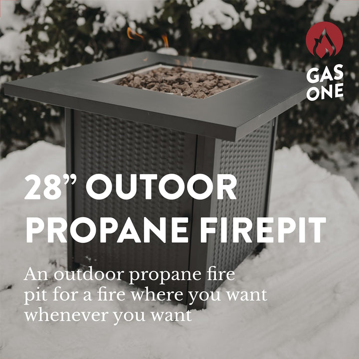 GasOne Propane Fire Pit Outdoor Heater – 28-inch Large Tabletop Fire Pit for Outdoor Use – 52,750 BTU Gas Fire Pit with Lava Rocks and Fire Pit Cover Lid – Warmth and Ambiance - Black