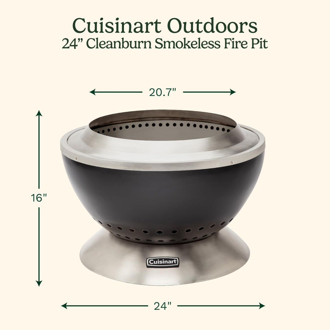 Cuisinart COH-800 Cleanburn Smokeless 24" Fire Pit with Wind Guard, Easy Clean Removable Base for Ash and Locking Base