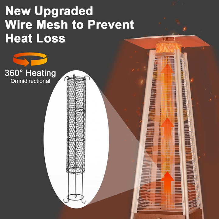 Hykolity Pyramid Patio Heater, 48000 BTU Glass Tube Propane Patio Heater with Wheels and Cover, Outdoor Propane Heaters for Patio, Backyard, Garden, Porch, and Pool, Bronze