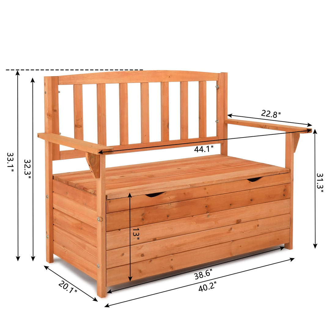 Outvita Outdoor Wood Storage Bench, Wooden Large Deck Box with Seating & Armrest, Waterproof Patio Organizer Loveseat for Garden Porch Deck Backyard Poolside, Natural