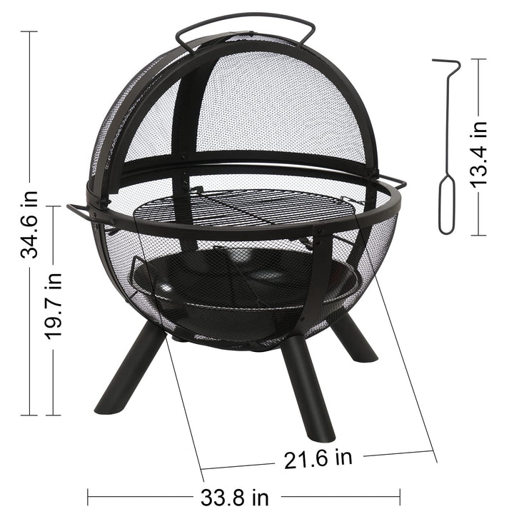 Ikuby Ball of Fire Pit 35" Outdoor fire with BBQ Grill Globe Large Round Pit,Patio Fireplace for Camping, Heating, Bonfire and Picnic