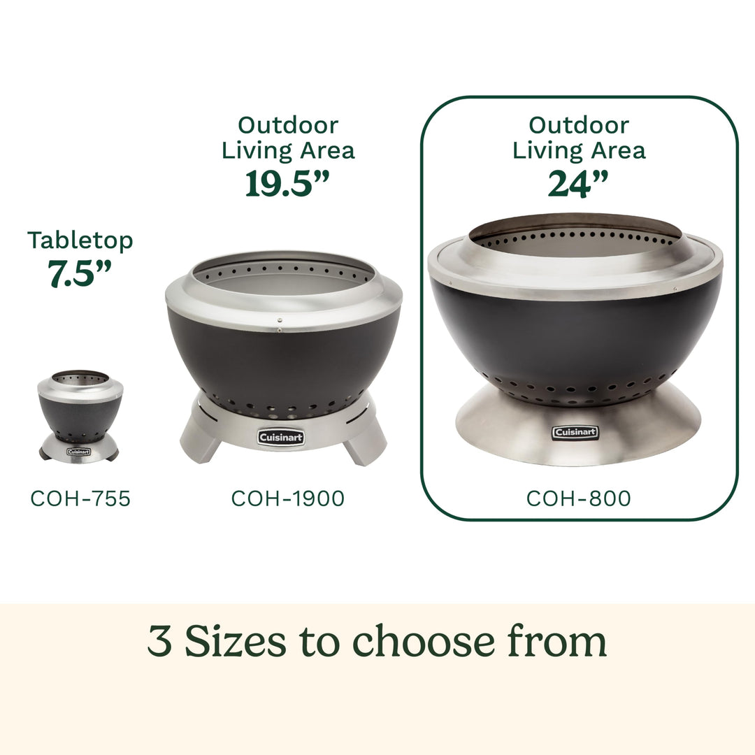 Cuisinart COH-800 Cleanburn Smokeless 24" Fire Pit with Wind Guard, Easy Clean Removable Base for Ash and Locking Base