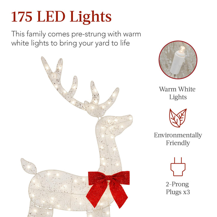 Best Choice Products 4ft 3-Piece 2D Lighted Christmas Deer Family Set, Large Outdoor Yard Reindeer Holiday Decoration with 175 LED Lights, Stakes, Zip Ties - White