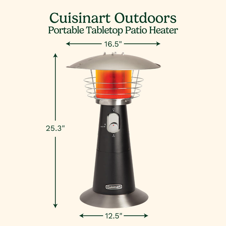 Cuisinart Portable Tabletop Patio, 11,000 BTU Outdoor Propane Heater with Safety Tilt Switch and Burner Screen Guard, 30 sq. Foot Heat Range, Black