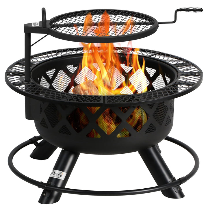 BALI OUTDOORS Wood Burning Fire Pit with Quick Removable Cooking Grill, Black, 32in