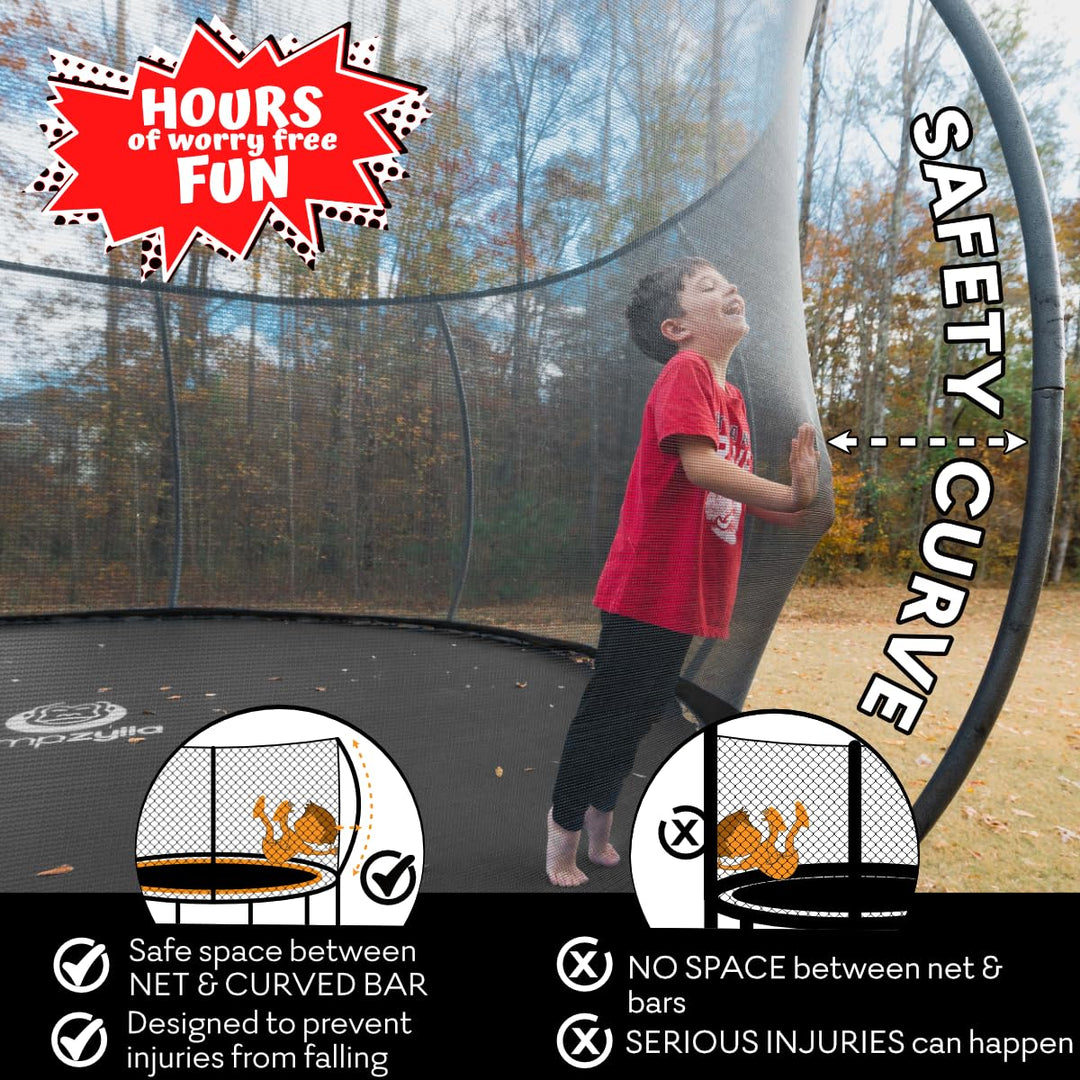 JUMPZYLLA Trampoline 8FT 10FT 12FT 14FT 15FT 16FT Trampoline Outdoor with Enclosure - Recreational Trampolines with Ladder and Galvanized Anti-Rust Coating, ASTM Approval- Outdoor Trampoline for Kids