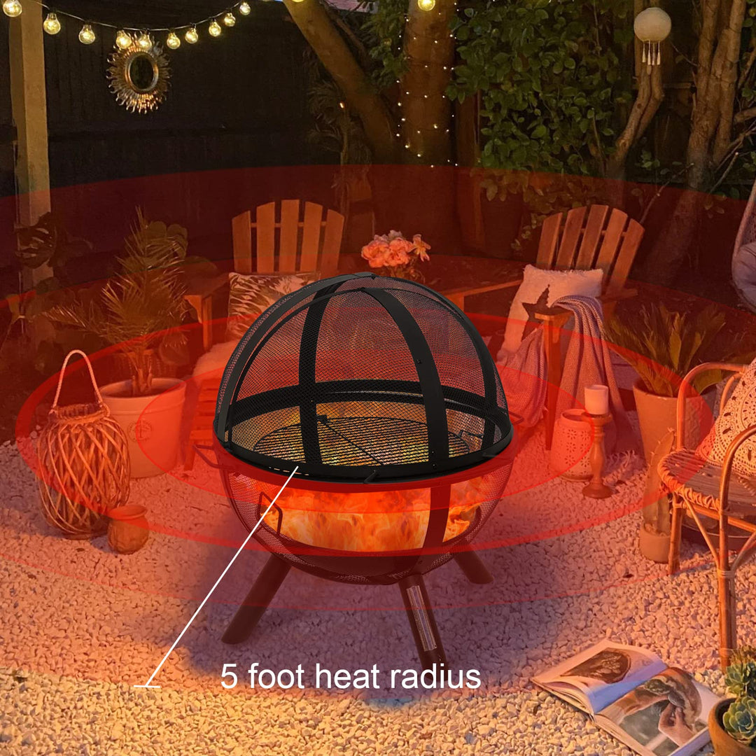 Ikuby Ball of Fire Pit 35" Outdoor fire with BBQ Grill Globe Large Round Pit,Patio Fireplace for Camping, Heating, Bonfire and Picnic