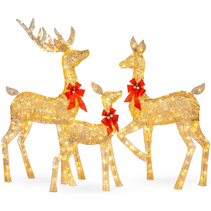 Best Choice Products 6.5ft 3-Piece Large Lighted Christmas Deer Family Set, Outdoor Yard Decoration with 385 LED Lights, Stakes, Zip Ties - Gold