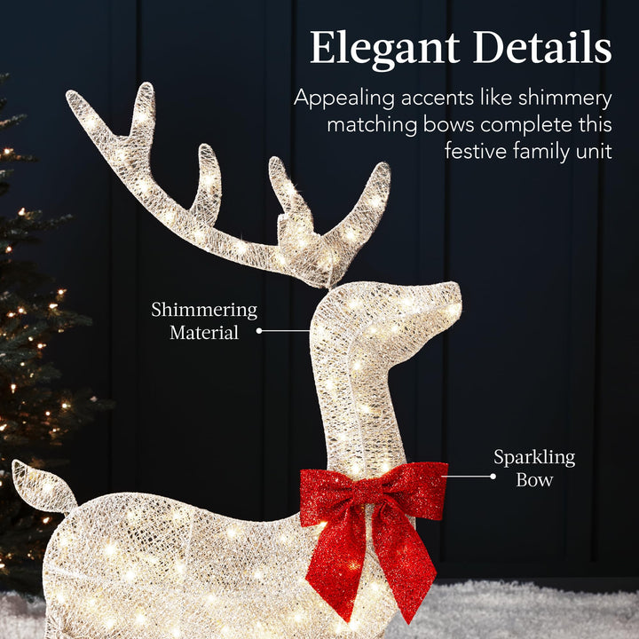 Best Choice Products 4ft 3-Piece 2D Lighted Christmas Deer Family Set, Large Outdoor Yard Reindeer Holiday Decoration with 175 LED Lights, Stakes, Zip Ties - White