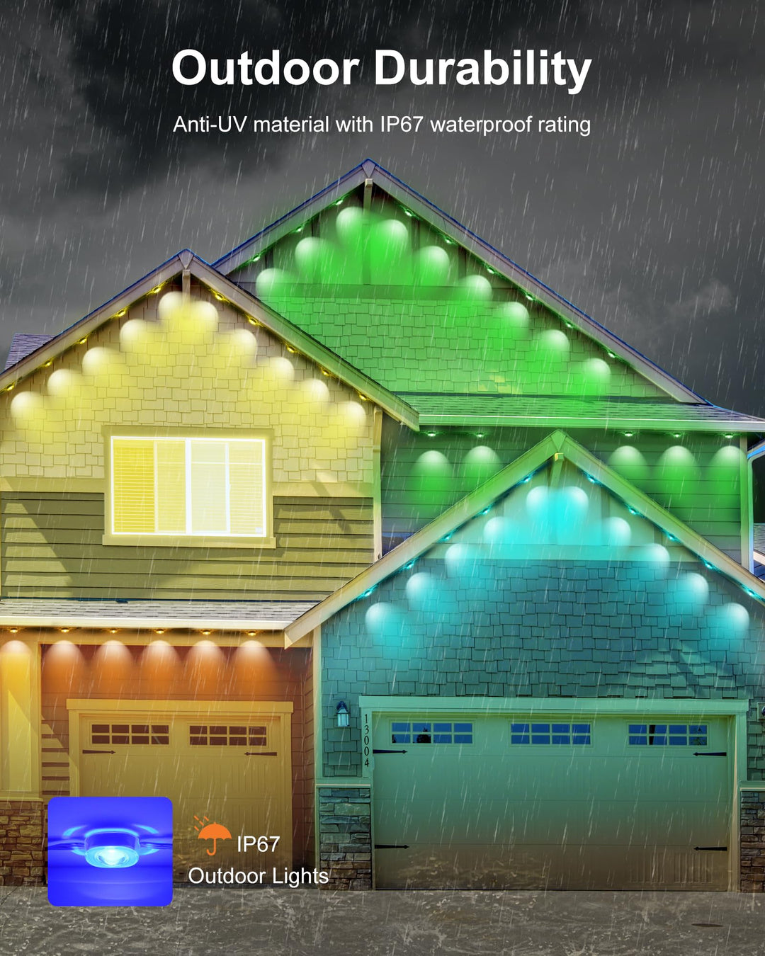 Nexillumi Permanent Outdoor Lights for House, 100ft Smart RGB Plus IC Outside Lights with 72 Scene Modes, IP68 Waterproof Eaves Lights for Christmas All Holiday Decorations