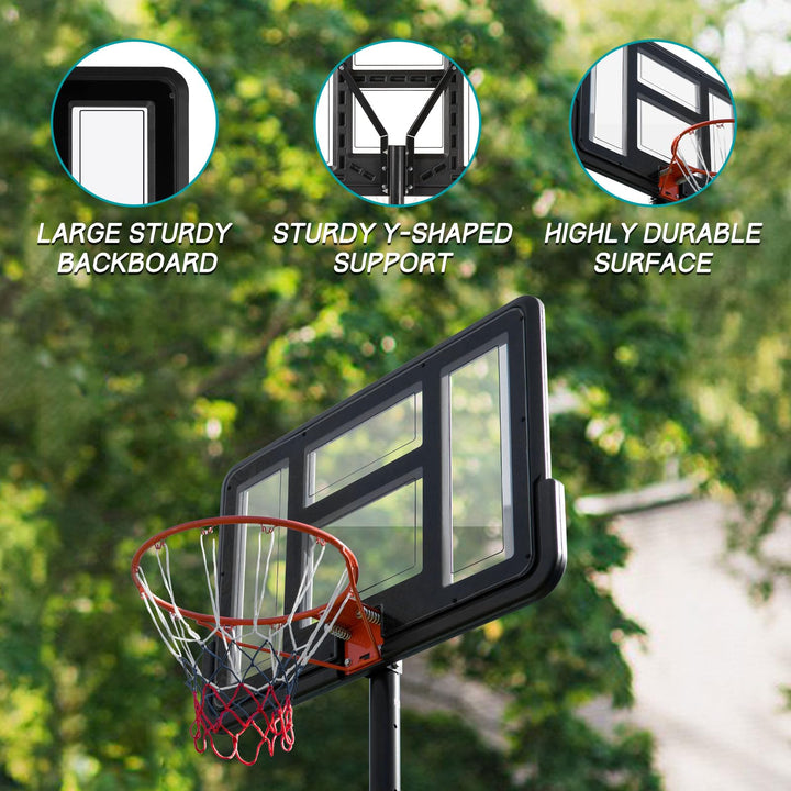 Sweetcrispy Outdoor Portable Basketball Hoop Goal Court System 4.2-10ft Adjustable Height 44 Inch Shatterproof Backboard Fillable Base with 2 Wheels for Kids Youth and Adults in Backyard Driveway