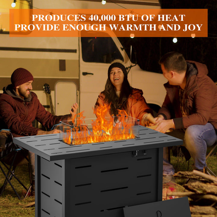 Walsunny 43 inch Outdoor Propane Fire Pit 50,000 BTU Gas Fire Pit Table with Lid, Glass Wind Guard, Waterproof Cover, Rectangle Gas Firepit Table for Garden/Patio, CSA Certification