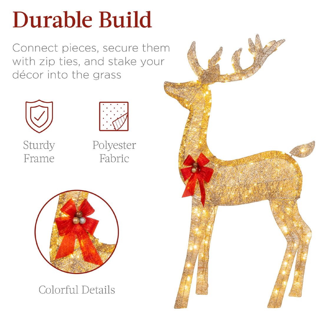 Best Choice Products 6.5ft 3-Piece Large Lighted Christmas Deer Family Set, Outdoor Yard Decoration with 385 LED Lights, Stakes, Zip Ties - Gold