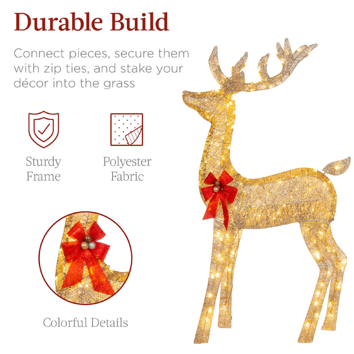 Best Choice Products 6.5ft 3-Piece Large Lighted Christmas Deer Family Set, Outdoor Yard Decoration with 385 LED Lights, Stakes, Zip Ties - Gold