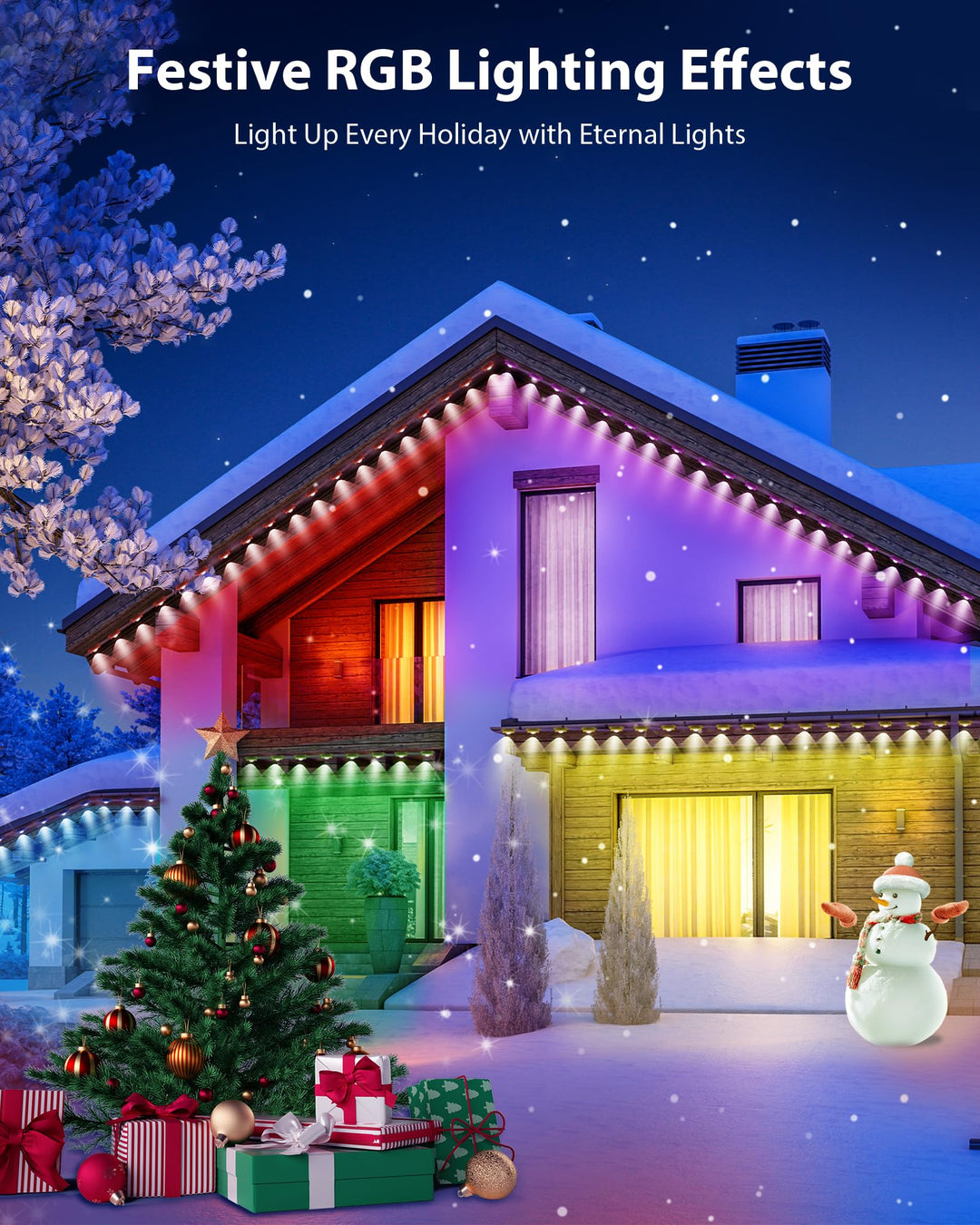 Fussion Permanent Outdoor Lights for House 300ft, IP68 Waterproof Outside Lights with 4 Control Methods, Smart RGB Plus IC Eaves Lighting for Christmas All Holiday Decorations