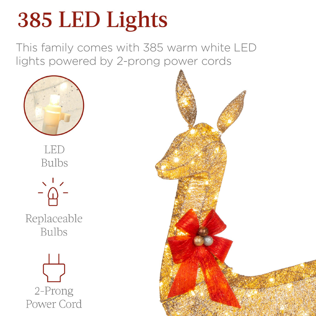 Best Choice Products 6.5ft 3-Piece Large Lighted Christmas Deer Family Set, Outdoor Yard Decoration with 385 LED Lights, Stakes, Zip Ties - Gold