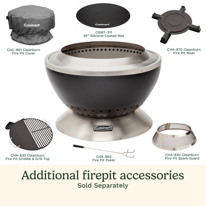 Cuisinart COH-800 Cleanburn Smokeless 24" Fire Pit with Wind Guard, Easy Clean Removable Base for Ash and Locking Base