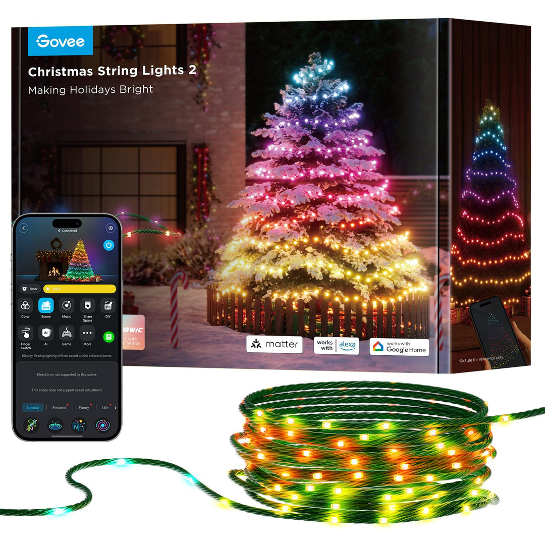 Govee Christmas Lights 2, RGBWIC 164FT 500LEDs LED String Lights for Christmas Decor, Smart Indoor Outdoor Christmas Tree Lights with Shape Mapping Function, 130+ Scene Modes, APP Control, Green Wire