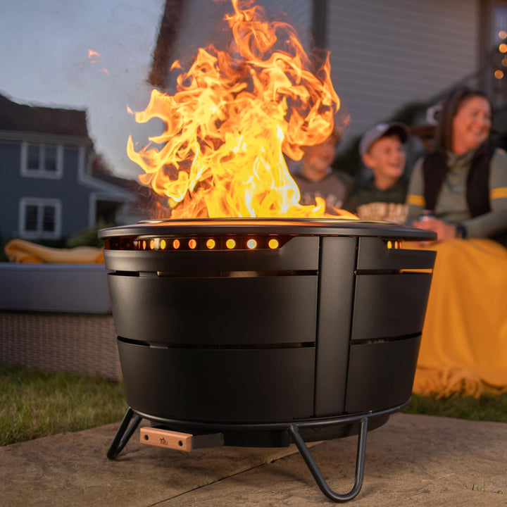 TIKI Brand Smokeless 27.5 in. Reunion Fire Pit, Large Wood Burning Outdoor Fire Pit, Great for Large Gatherings - Includes Modern Design with Removable Ash Pan and Weather Resistant Cover, Black