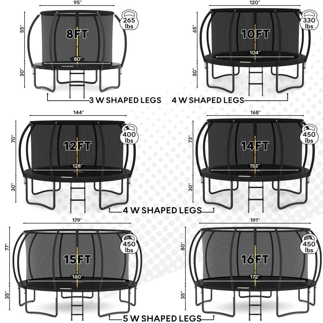 JUMPZYLLA Trampoline 8FT 10FT 12FT 14FT 15FT 16FT Trampoline Outdoor with Enclosure - Recreational Trampolines with Ladder and Galvanized Anti-Rust Coating, ASTM Approval- Outdoor Trampoline for Kids