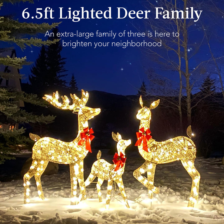 Best Choice Products 6.5ft 3-Piece Large Lighted Christmas Deer Family Set, Outdoor Yard Decoration with 385 LED Lights, Stakes, Zip Ties - Gold