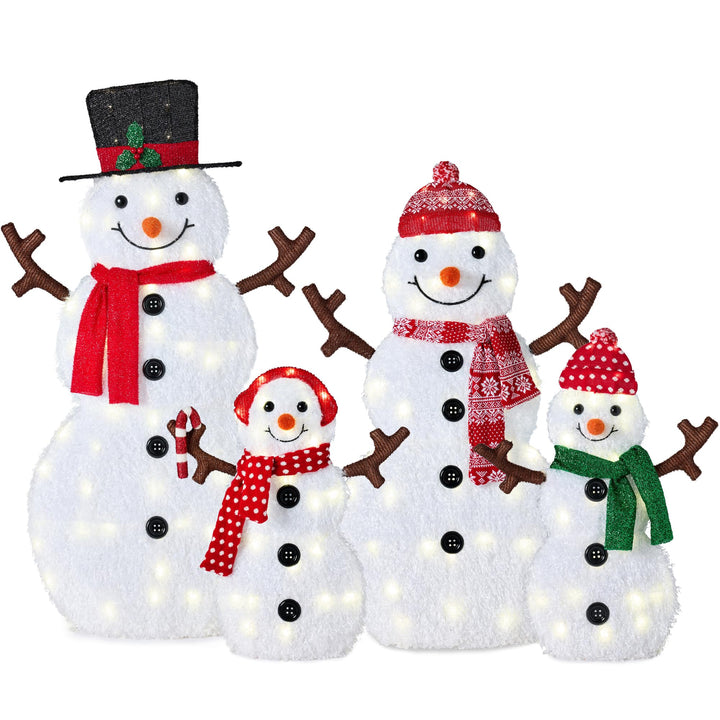 Best Choice Products 4ft 4-Piece 2D Lighted Christmas Snowman Family Set, Large Outdoor Yard Decor Holiday Decoration w/ 160 Twinkling LED Lights