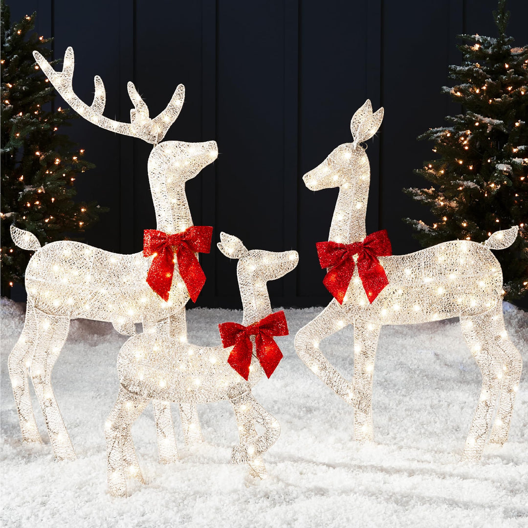 Best Choice Products 4ft 3-Piece 2D Lighted Christmas Deer Family Set, Large Outdoor Yard Reindeer Holiday Decoration with 175 LED Lights, Stakes, Zip Ties - White