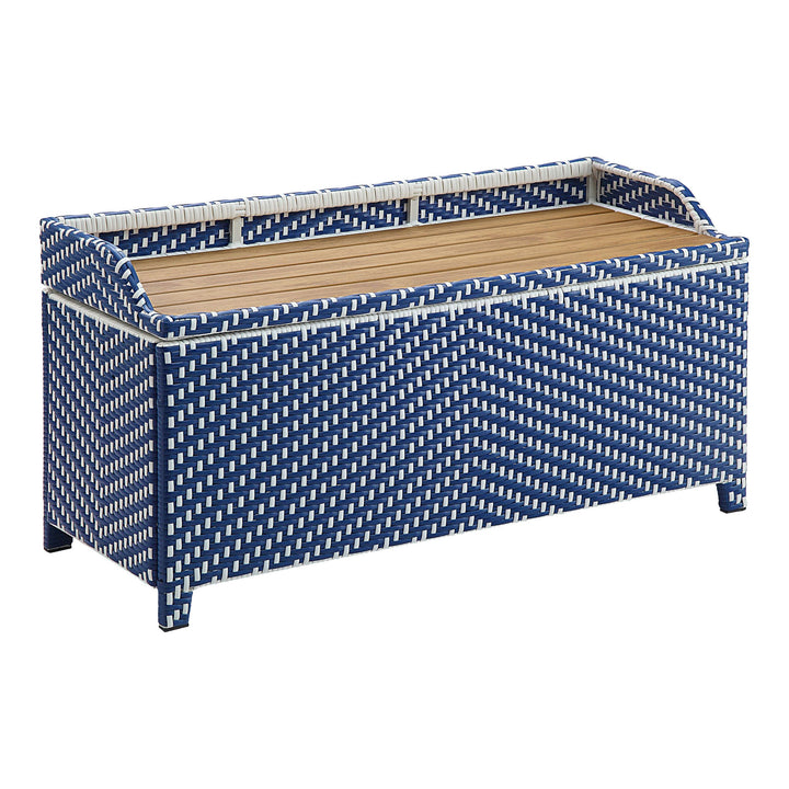 Greemotion Azur Beach Aluminum and All-Weather Wicker 41 in. Wide Storage Bench for Garden, Backyard, Patio, Pool Area, Porch, Navy Blue and White